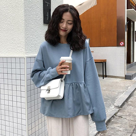 4 Color Ruffle Hoodie Sweatshirt Korean Loose Hoodie Women Oversize Pullover Long Sleeve Autumn Sweatshirt Harajuku Top